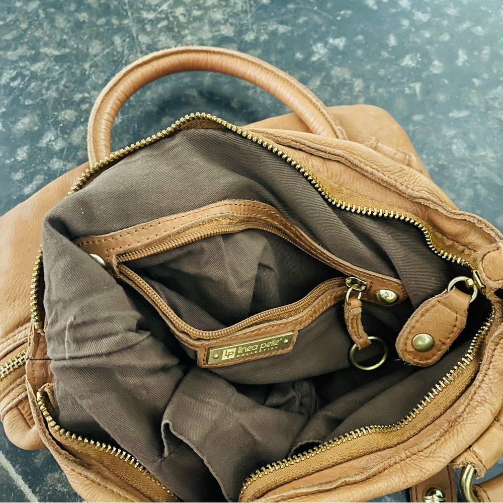 Linea Pelle Brown Leather Shoulder Bag with Gold Accents - Picture 6 of 11